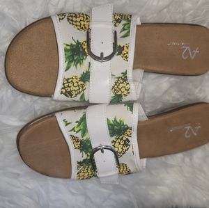 White with pineapple print sandals